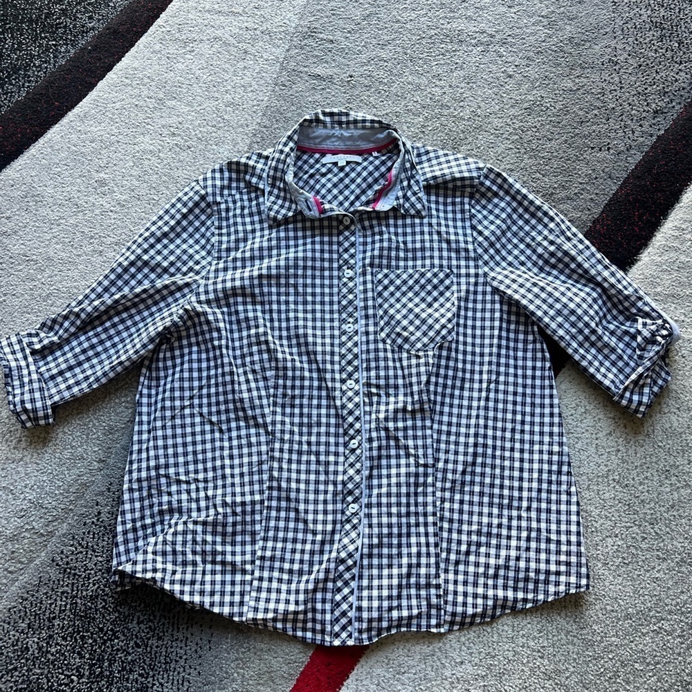 Foxcroft Metallic Checkered Half Sleeve Wrinkle Free Shirt
